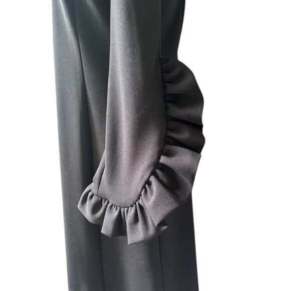 Katherine Barclay Black Bodycon Knee Length Long Ruffle Sleeves Dress Small EUC - Picture 3 of 14